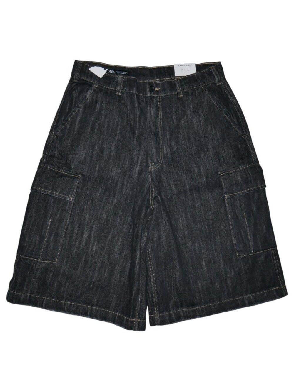 Zara Baggy Cargo Jean Shorts Men's Size 31 Black Rinse Denim Jorts NWT